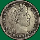 1892 Barber Quarter Extremely Fine XF Coin #45798