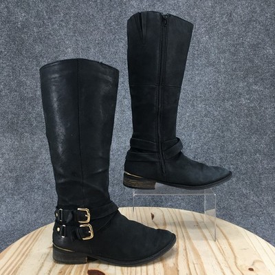 Steve Madden Boots Womens 7 Tall Riding Black Leather Knee-Hi Casual Block Heels
