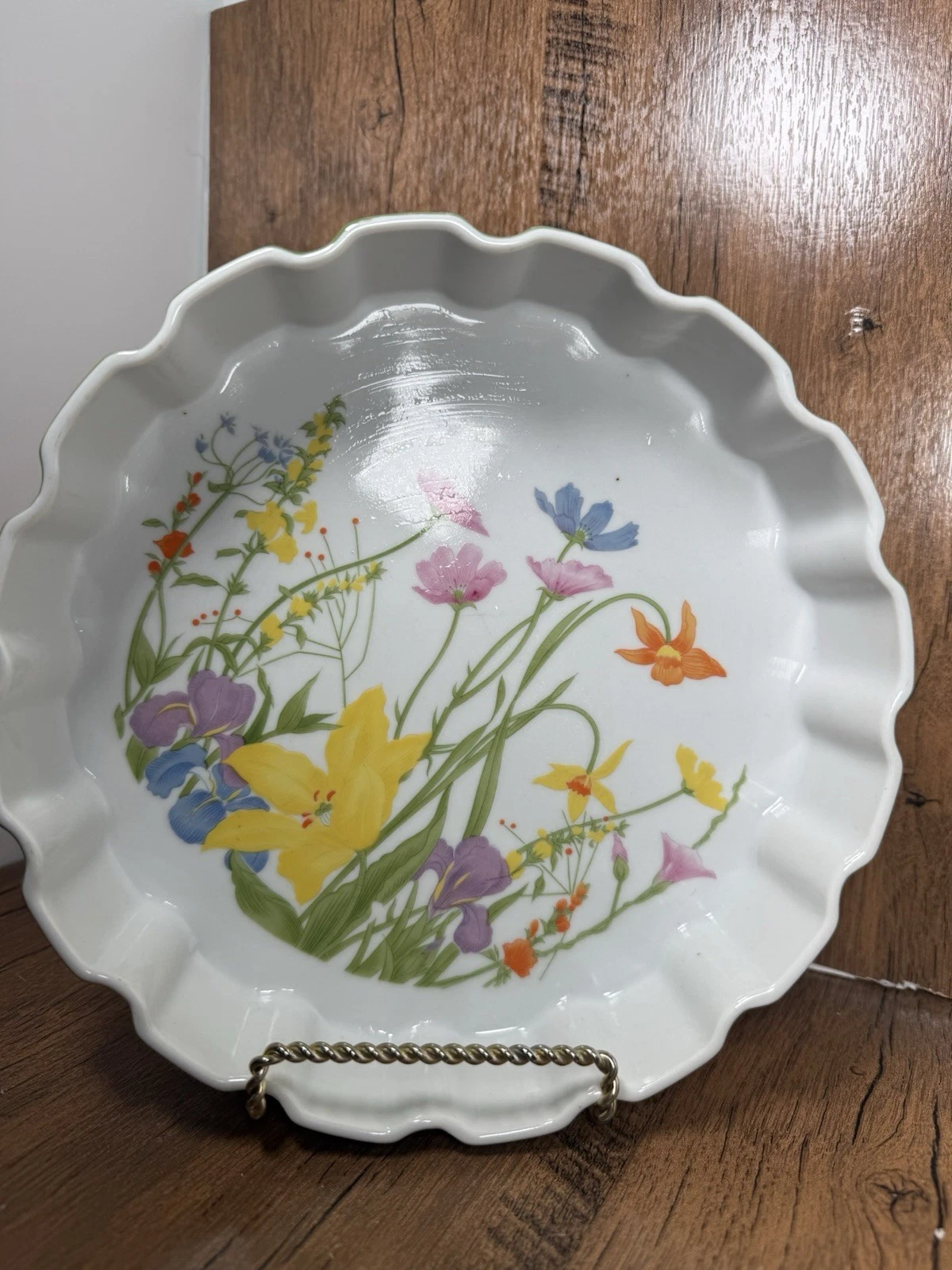 Vtg Seymour Mann Fine China Day Lily Spring Flowers Tart Baking Pan Wildflowers