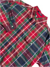 Vintage Tommy Hilfiger Mens Button Down Shirt Size Large Red Tartan Plaid 90's
