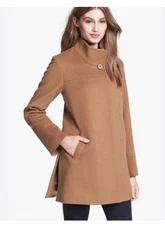 Fleurette 100% Loro Piana Italian Wool Camel Tan Pea Coat, Driving Coat, size 10