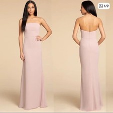 Hailey Paige Strapless Formal Dress Size 14 Blush Pink Chiffon Gown Brunch prom