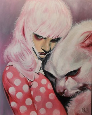 BART PIKON ''FOCH!'' MALEREI ACRYL UNIKAT GEMÄLDE CAT GIRL PORTRAIT ROGER HAUS New