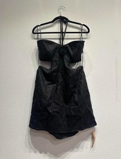 REFORMATION - Mairwen Linen Halter Cutout Mini Dress Black size 12 NWT