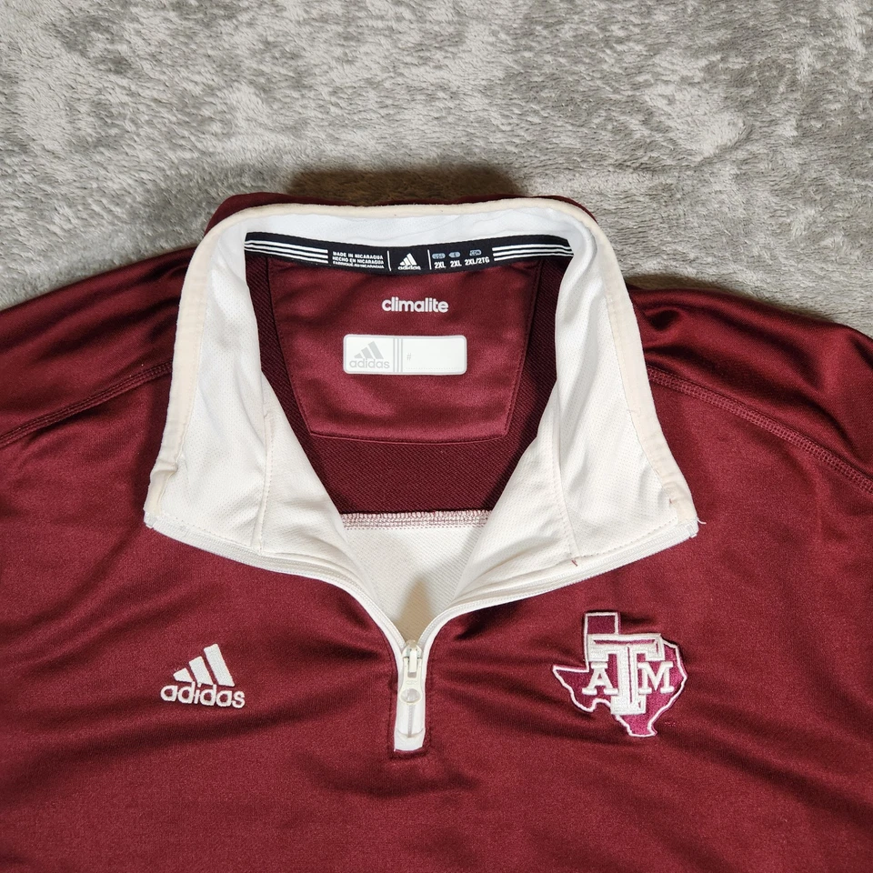 Adidas Golf Quarter Zip Masculino 2XL Climalite Vermelho Branco Manga Longa 2014 Aggie A&M - Imagem 3 de 4