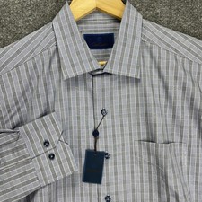 David Donahue Shirt Men s Large Long Sleeve Button Up Blue Gray Check Plaid NWT