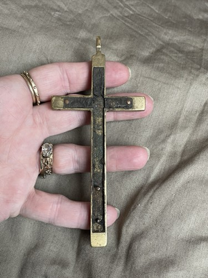 #ad Antique French Wall pectoral cross Ebony wood 7” Silver Crucifix Black 1800s $75.99