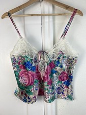 VTG Victoria's Secret M Silky Floral Lace V-Neck Split Spaghetti Strap Cami Top