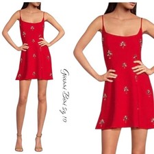 NWT $199 Gianni Bini Mika Red Crepe Square Neck Sleeveless Jewel A-Line Dress
