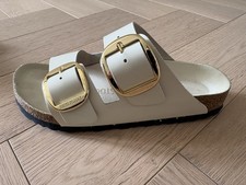 6-6.5 Birkenstock Arizona Big Buckle Shiny Leather White Gold Slides Sandals 37