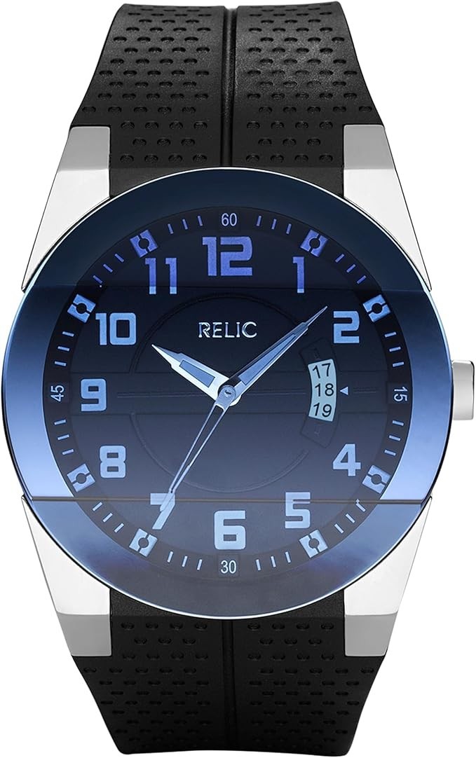 Relic by Fossil Men Watch 42mm Silver Tone Black Band Blue D