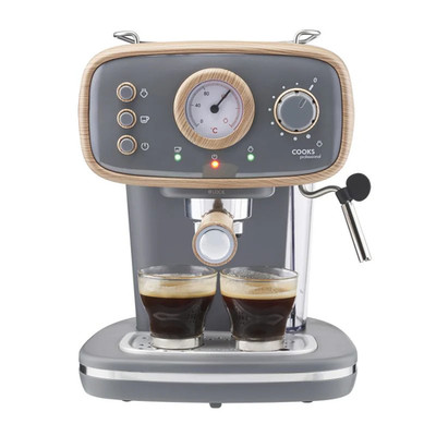 Cooks Professional Retro Espressomaschine | 15 Bar Druck | Dampfstab | Grau