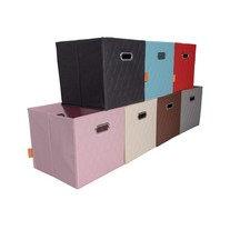 4 Foldable Faux Leather Cube Storage Bins 13 in w Dual Handles for Shelves Large