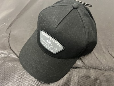 QUIKSILVER Black Trapazoid Gray Patch Logo Solid Hat Cap Snapback Curve Brim NEW