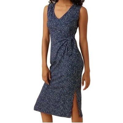 Amour Vert Cornelia Dress Women Large Blue Trieste Dot Reverie Knit Faux Wrap