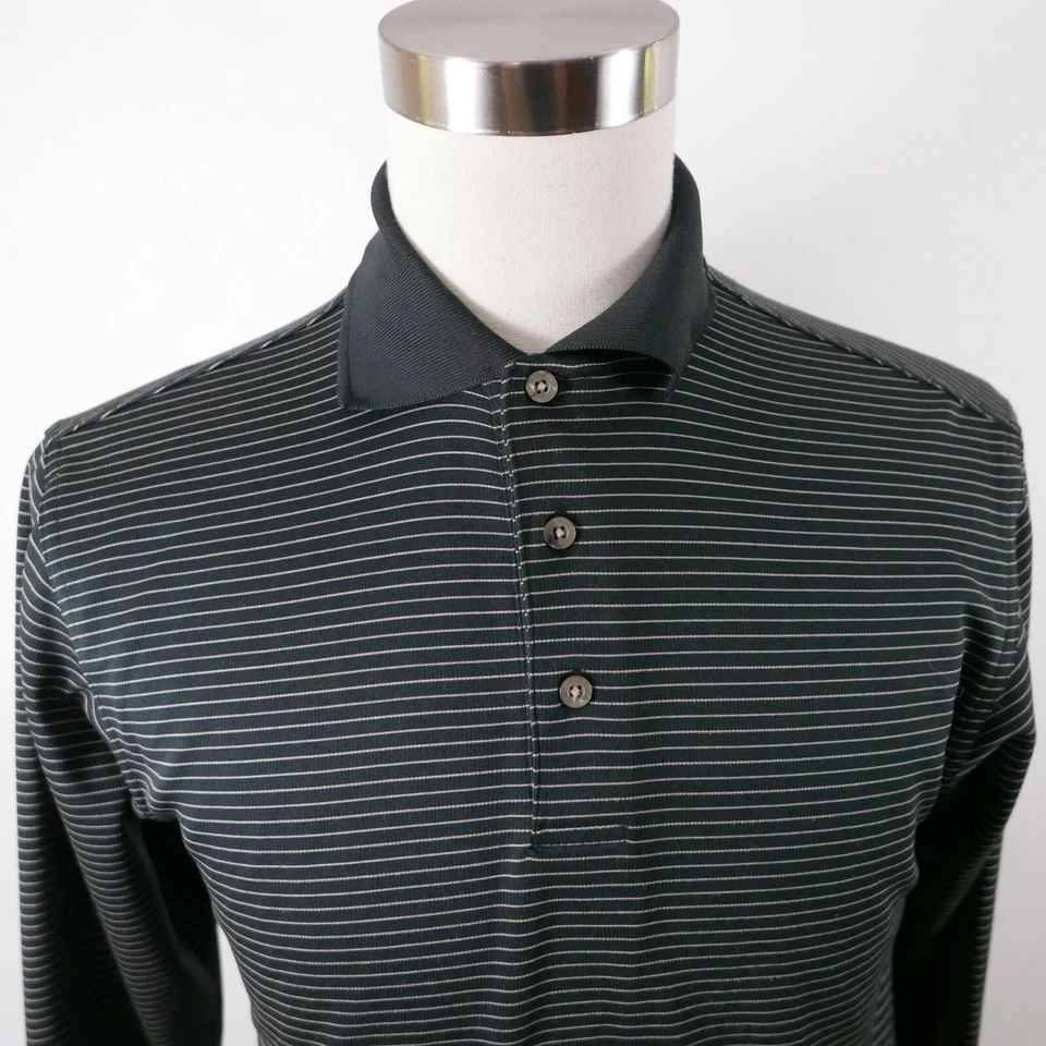 Camisa polo masculina top flite poliéster LS preta bege listrada roupa ativa pequena - Imagem 2 de 4