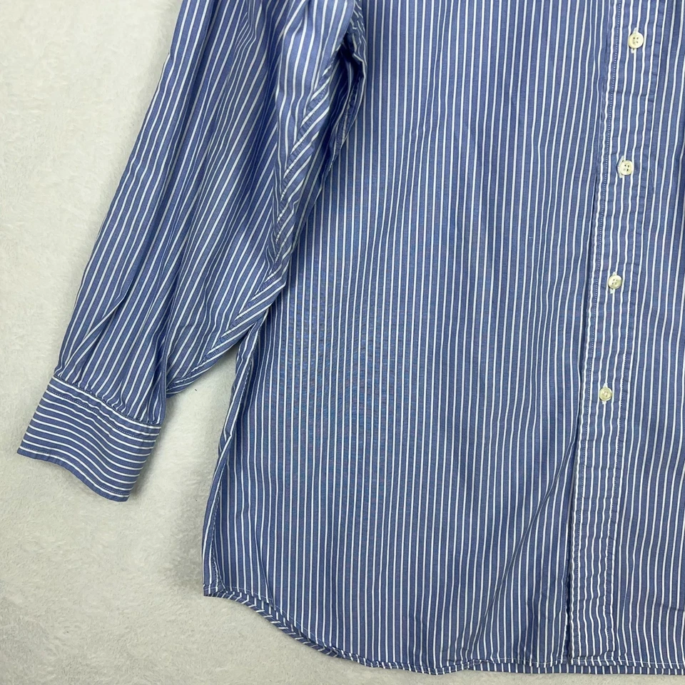 J Press Button Down Shirt Mens 17 34 Vintage Blue Striped Long Sleeve Pocket USA - Image 3 of 4