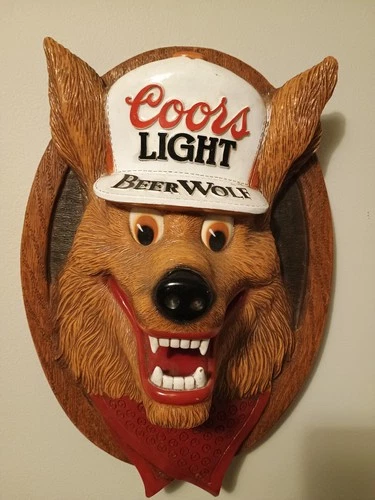 Coors Light Beer Wolf 3-D Face Sign Bar Pub Man Cave Decor 14”x10” Vintage 1987