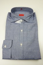 Isaia Sky Blue Flannel Long Sleeve Cotton Dress Shirt 17/43 NEW