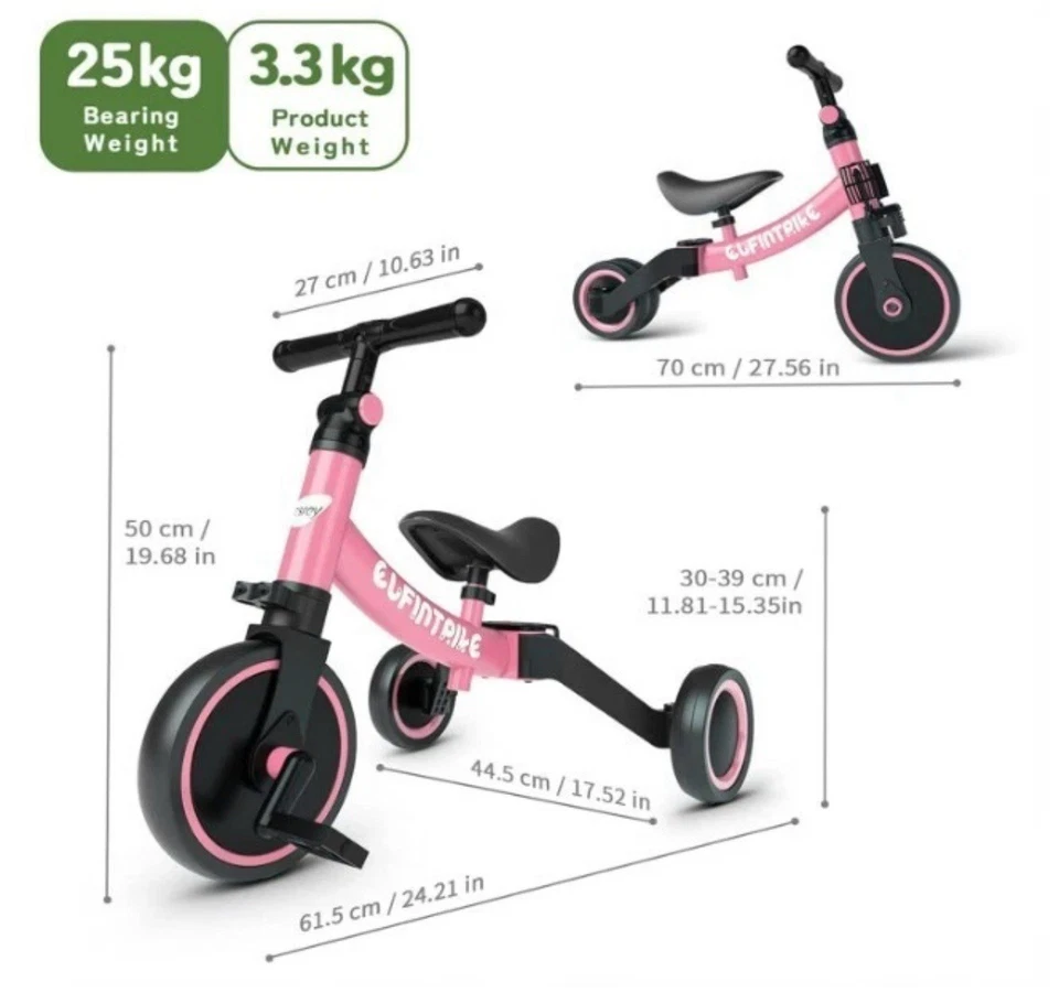 Bicicleta Besrey 5 en 1 para niños pequeños de 1 año a 4 años triciclo rosa Foto 2 de 4