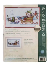  Counted Cross Stitch Kit Christmas/Winter Snow Bear and Sleigh Dimensions NIP