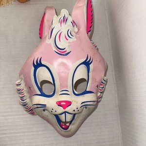 Vintage Ben Cooper Plastic Pink Bunny Rabbit Creepy Fun Halloween Mask 1960s?