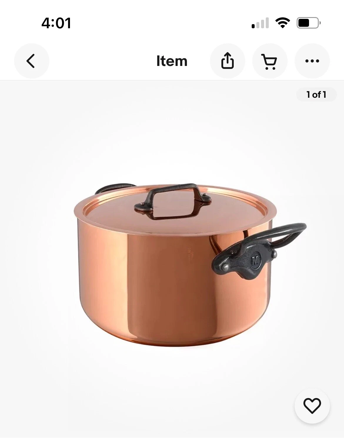 Copper Faitout Pan Pot with Lid and Cast Iron Handles, 20cm