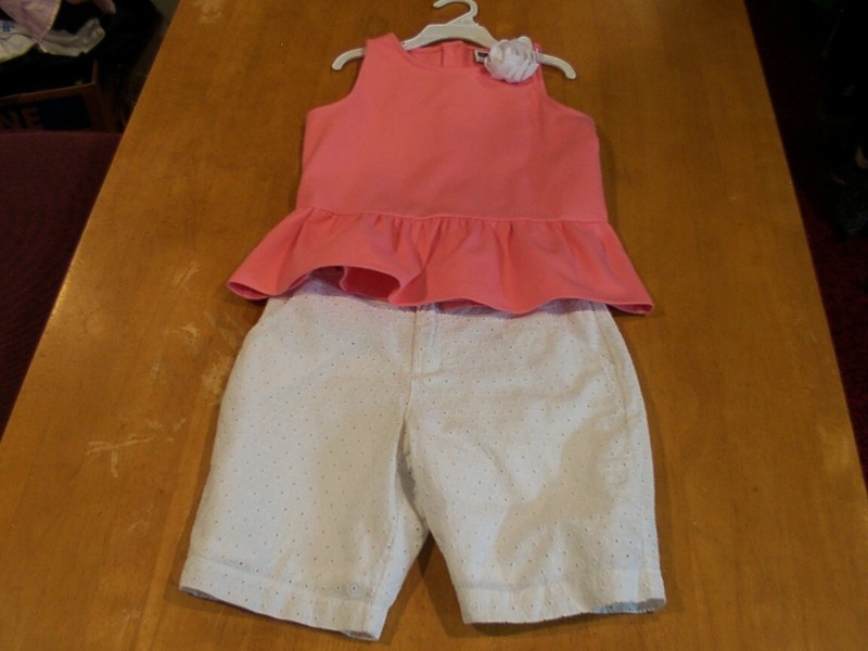 Janie and Jack Corsage Accented Top & Gymboree White Eyelet Shorts-Sz. 7/8