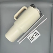 CRAVE Insulated Cup Tumbler Large Capacity 40 Oz Handle Straws - Ivory