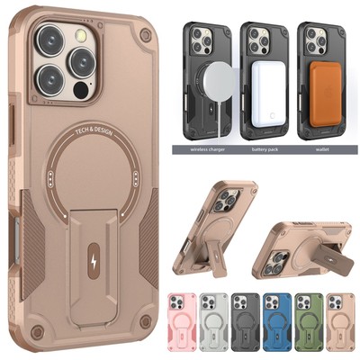 For iPhone 16e 17 Pro Max 15 14 13 12 Shockproof Armor Case Mag Safe Stand Cover