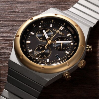 CITIZEN Eco-Drive 腕時計 ブラック/ゴールド Citizen Eco-Drive AT2544-64E Chronograph Black Analog Gold