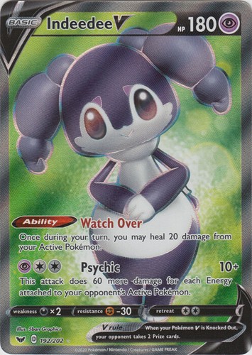 Indeedee V (Full Art) 192/202 Ultra Rare Sword & Shield Base Set NM Pokemon TCG