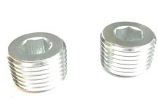 Pipe Plugs 1/2" NPT ALuminum w/ allan head Pair SimChrome Silver anodized alum