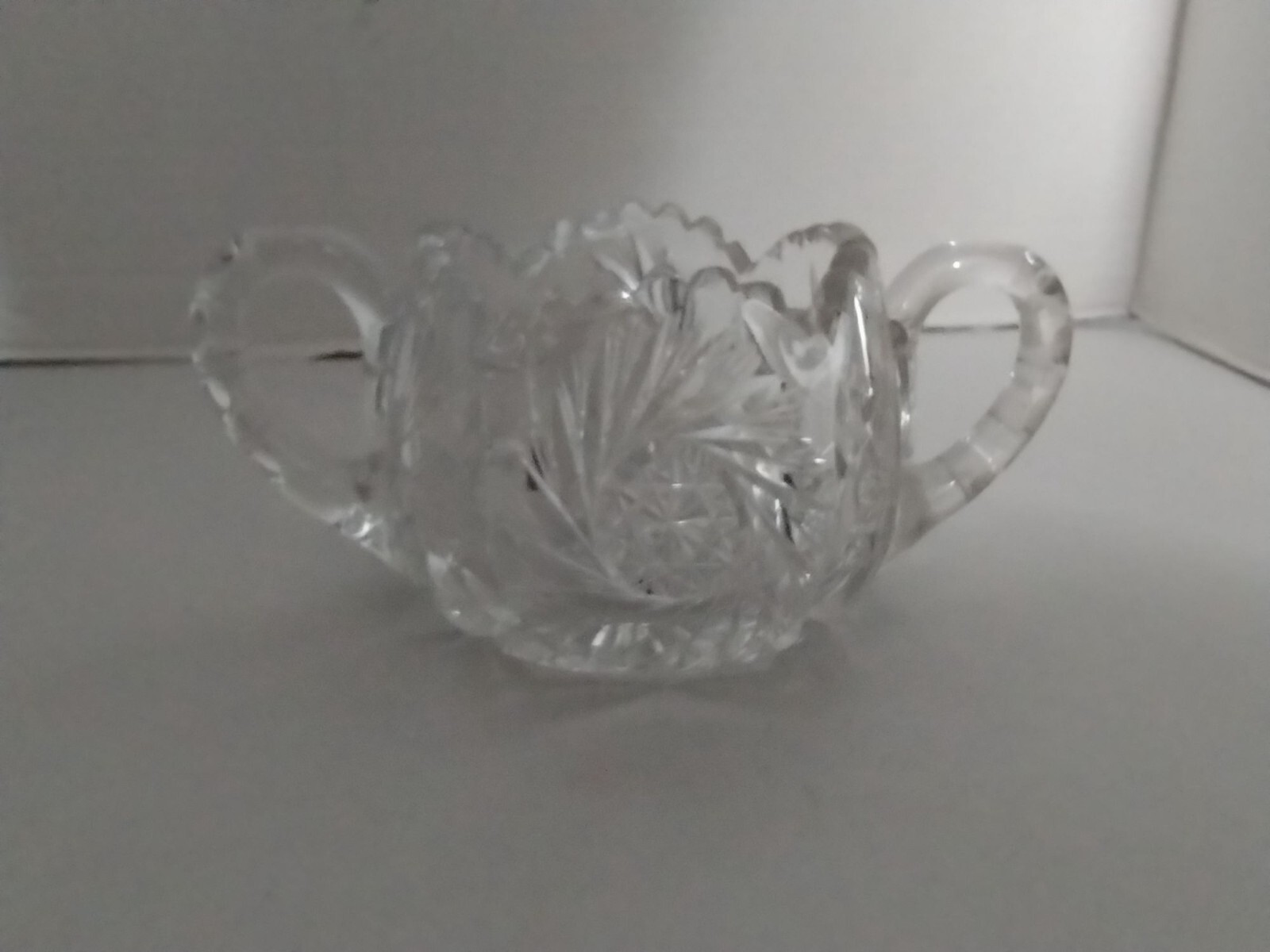 American Crystal Brilliant Cut Double Handle Sugar Bowl Sawtooth Rim