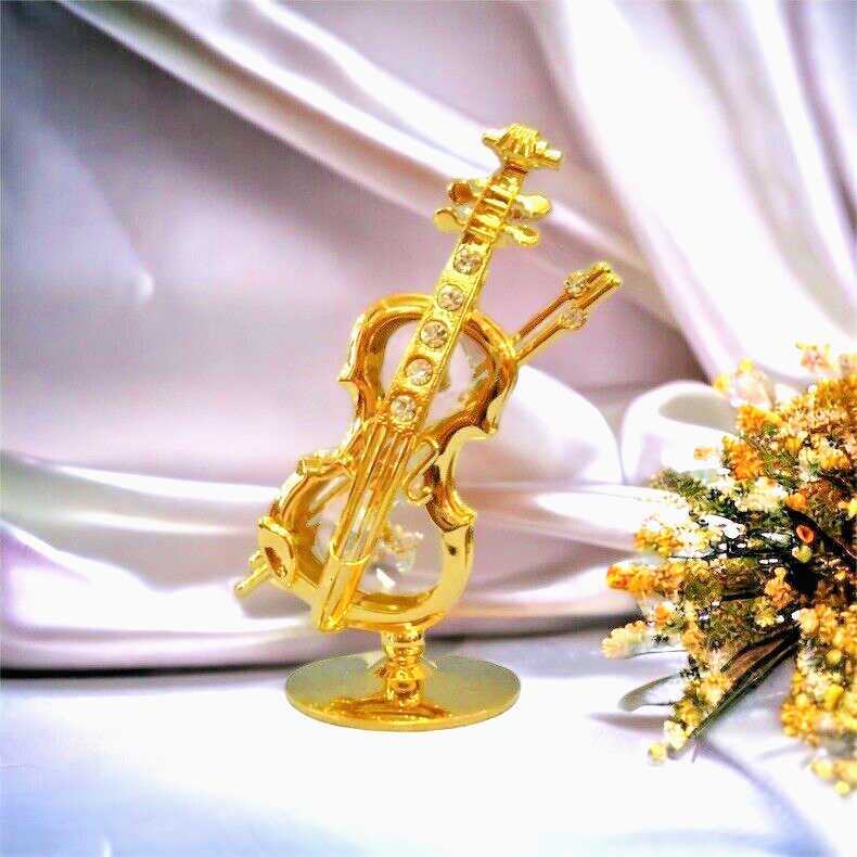 Swarovski Crystal Element Violin Ornament 24K Gold Plated Home Decor Gifts