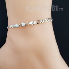 925 STERLING SILVER FIGARO LINK CHAIN 4mm 10" FASHION BLING ANKLET BRACELET