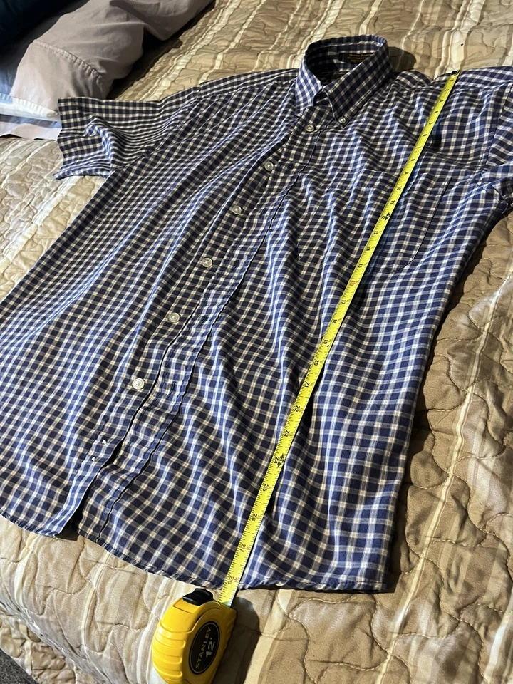 Camisa Chesterfield Botón Multicolor Manga Corta Para Hombre Mediana Cuadros a Cuadros Foto 3 de 4