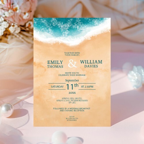 Wedding Invitations Day or Evening Reception, Beach, Summer, Tropical Theme - Picture 1 of 6