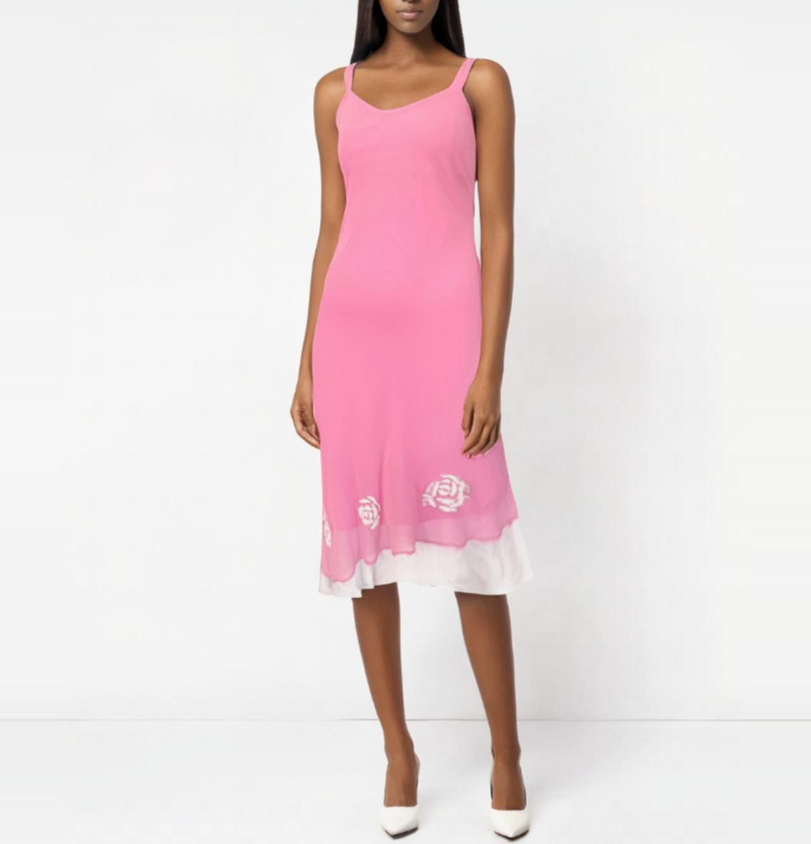 Y2k Vintage Pink Chiffon Strap Dress Asymmetrical Floral Embroidered Dress Small