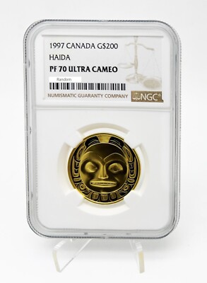 Canada 1997 200$ RAVEN HAIDA MASK 1/2 oz Gold Proof Coin NGC PF70