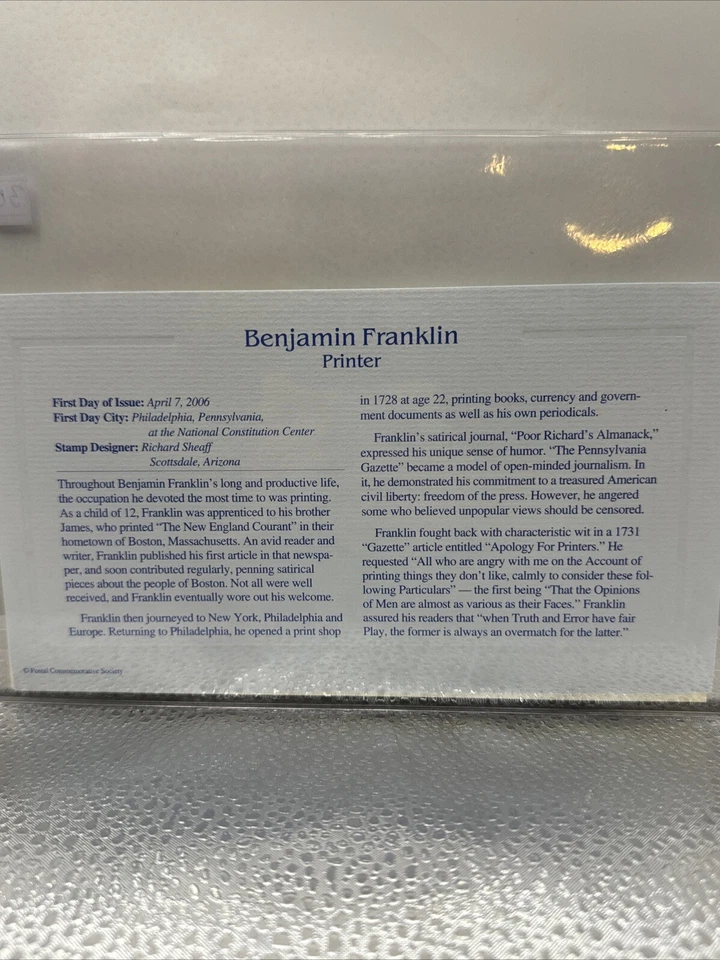 22kt Gold Replica First Day Of Issue April 7, 2006 Benjamin Franklin Printer - Image 3 of 3
