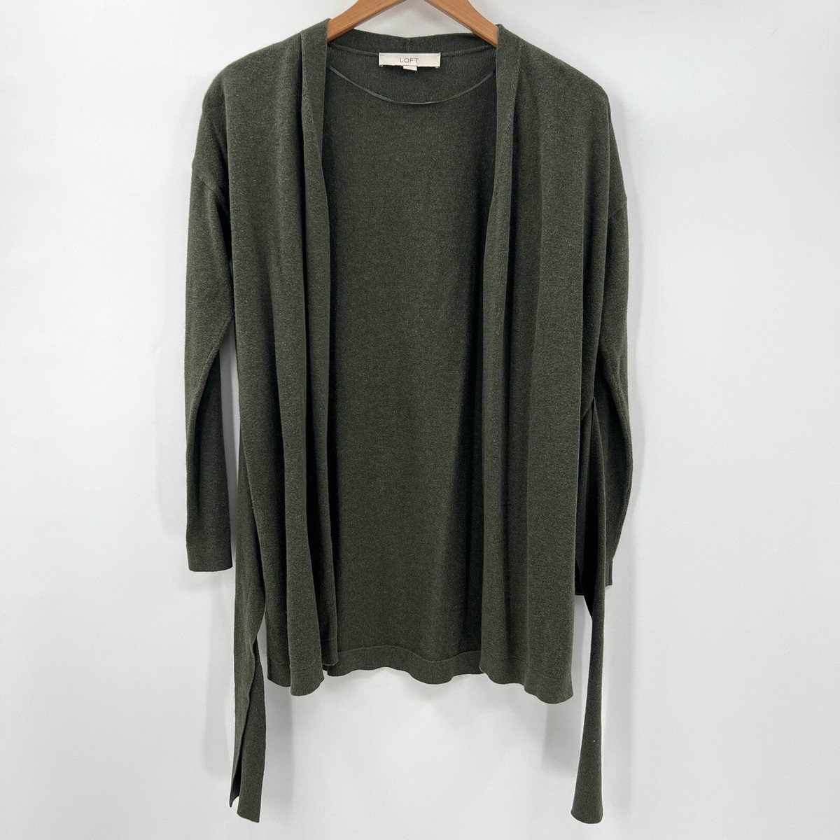 Loft Womens Green Cardigan Open Front Belted Long Sleeves Knit Womens Size  XS