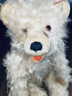 18  Vintage Mohair White Teddy Bear Antique Jointed Steiff ? Plush Doll 