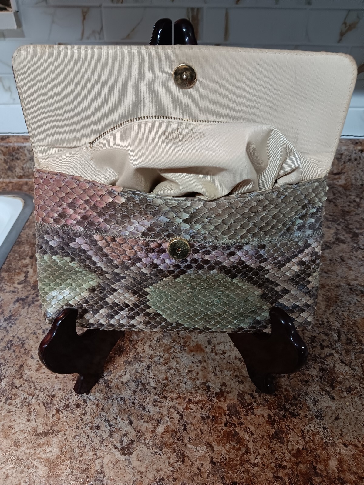 vintage EXOTIC PYTHON SKIN CLUTCH SNAKESKIN Handb… - image 3