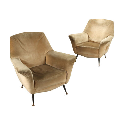 Vintage Sessel aus Metall und Samt Zu Restaurieren 50er-60er Jahre  - Afbeelding 1 van 9