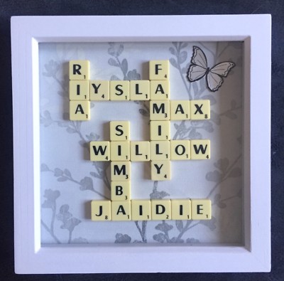 Personalised Mothers Day Gift, Family Tree Scrabble Frame, Grandparents Present