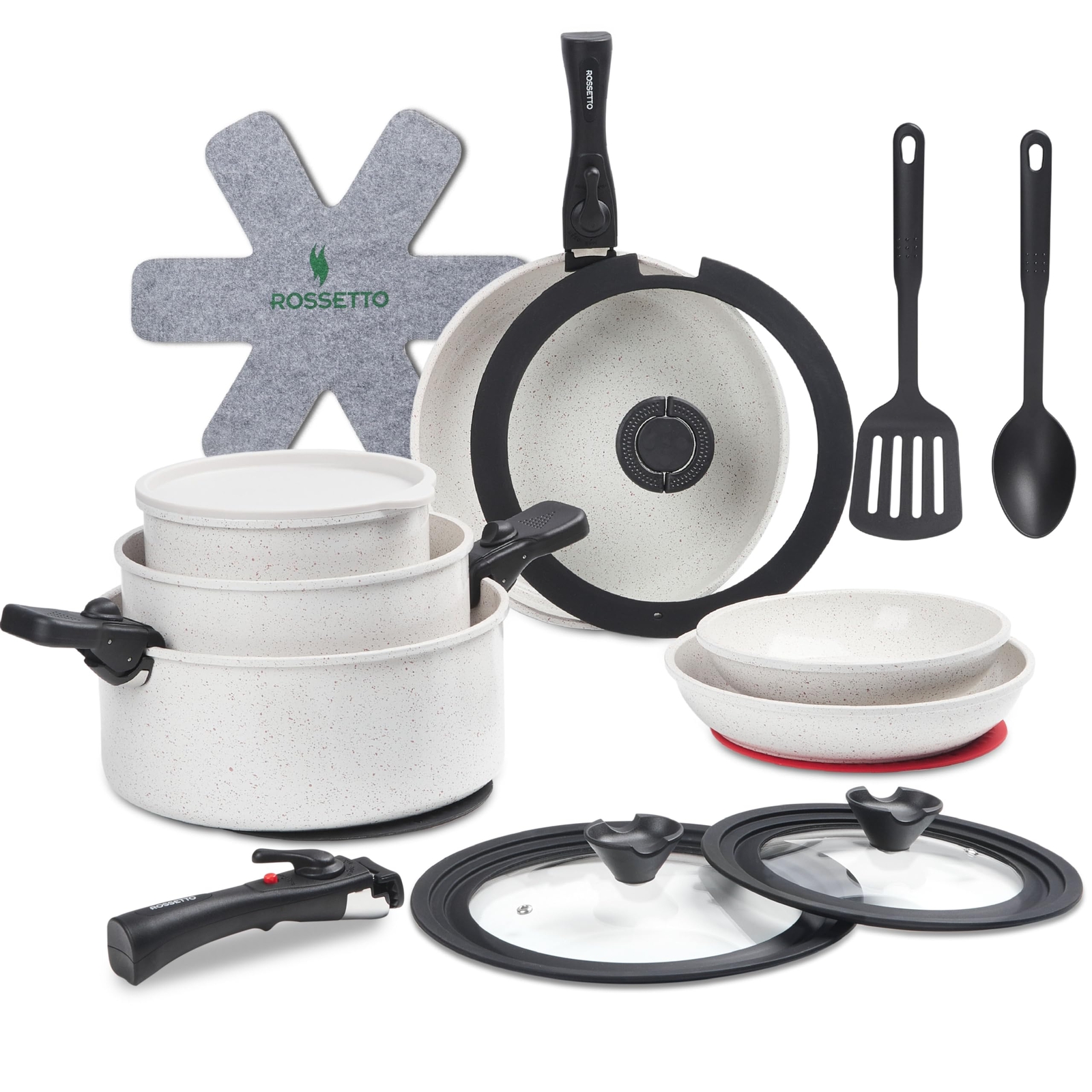 23-Piece Nonstick Ceramic Pots & Pans Set with 4 Detachable Handles