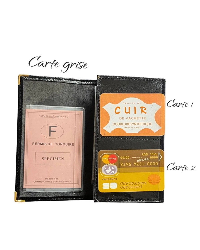 Porte Papiers En Cuir - Porte Carte -Assurance- Carte Grise -Controle Technique - Photo 2/3