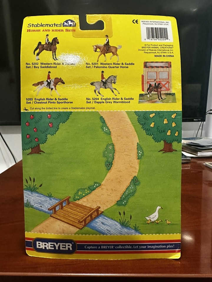 NEW BREYER STABLEMATES ENGLISH RIDER & SADDLE SET W/ DAPPLE GREY ...