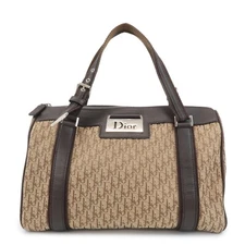 Auth Christian Dior Trotter Street Chic Leather Canvas Boston Bag Beige Used F/S